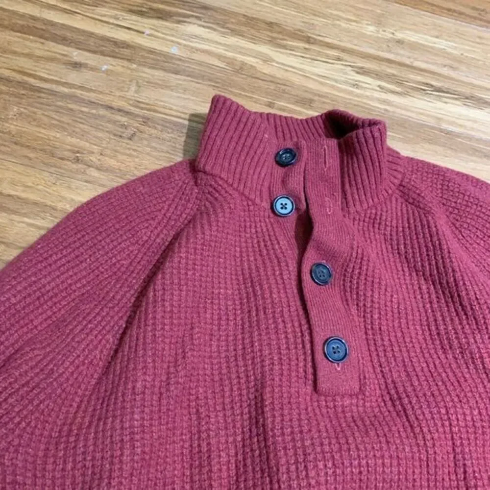 Banana Republic Sweater Mens XL Red Italian Yarn‎ Wool Button Mock Neck Pullover